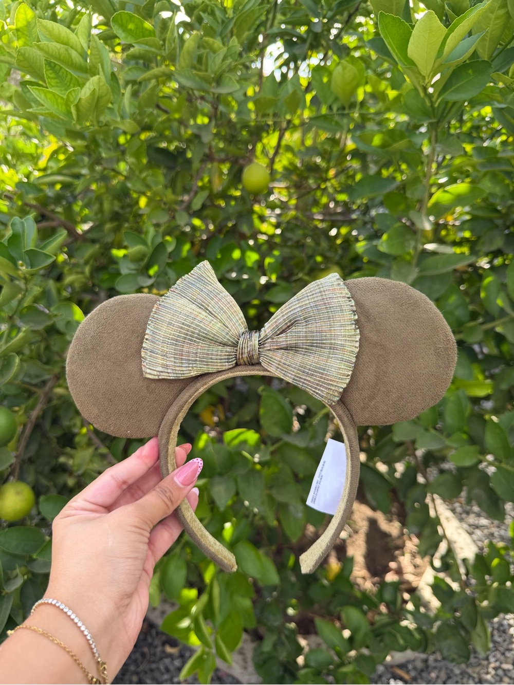 Velvet Olive Green Mouse Ear Headband with Textured Bow